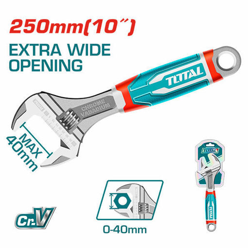 Imagen de Llave Ajustable 10'' Total Industrial Cr-v, Inglesa Francesa